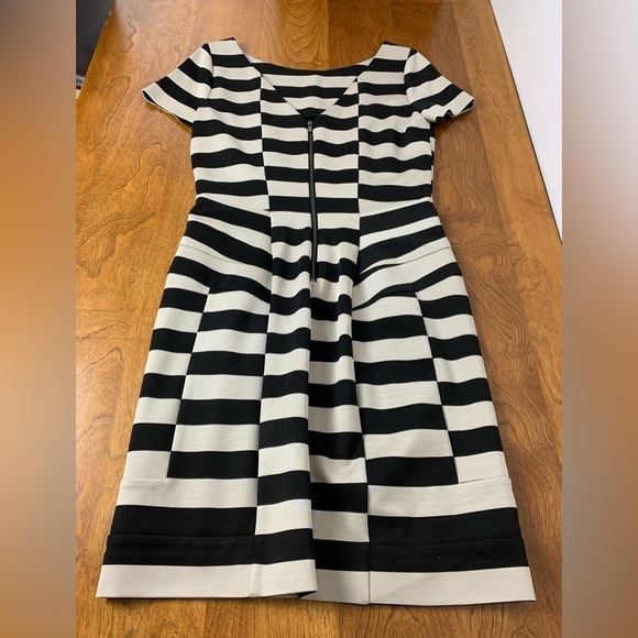 Diane Von Furstenberg Dress Kathleen Stripes Beige Black Sz 6 Short Sleeves DVF - Picture 11 of 11